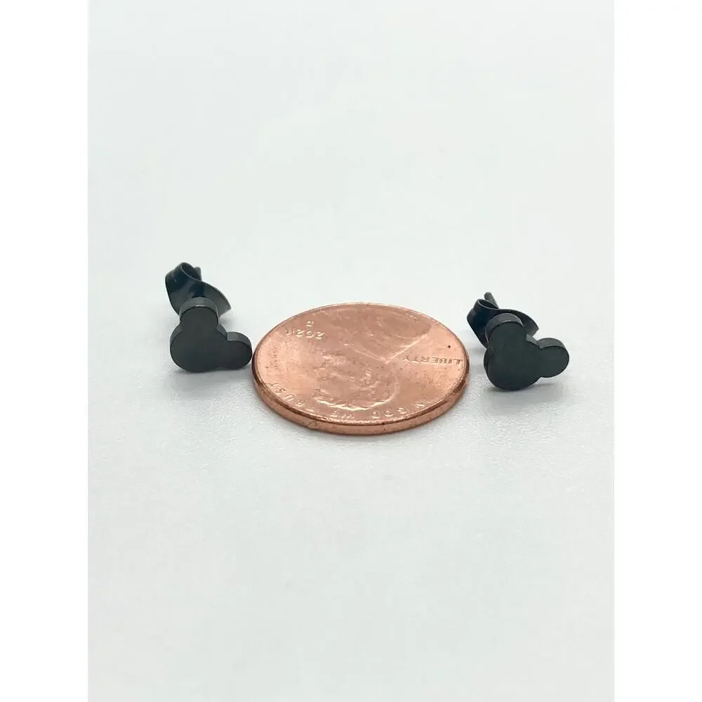 Black Stainless Steel Mickey Mouse Silhouette Stud Earrings